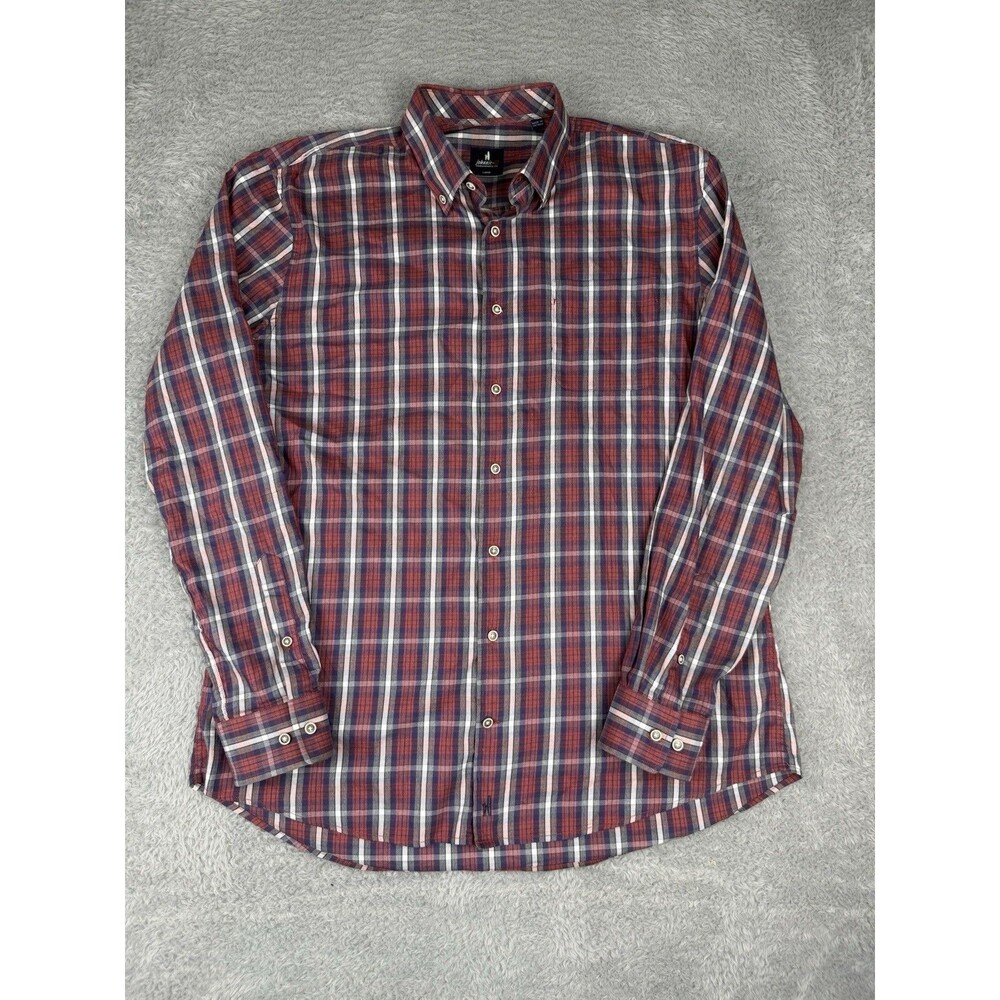 Johnnie-O Casten Shirt Mens Large Navy Red Plaid Stretch Long Sleeve Button Down